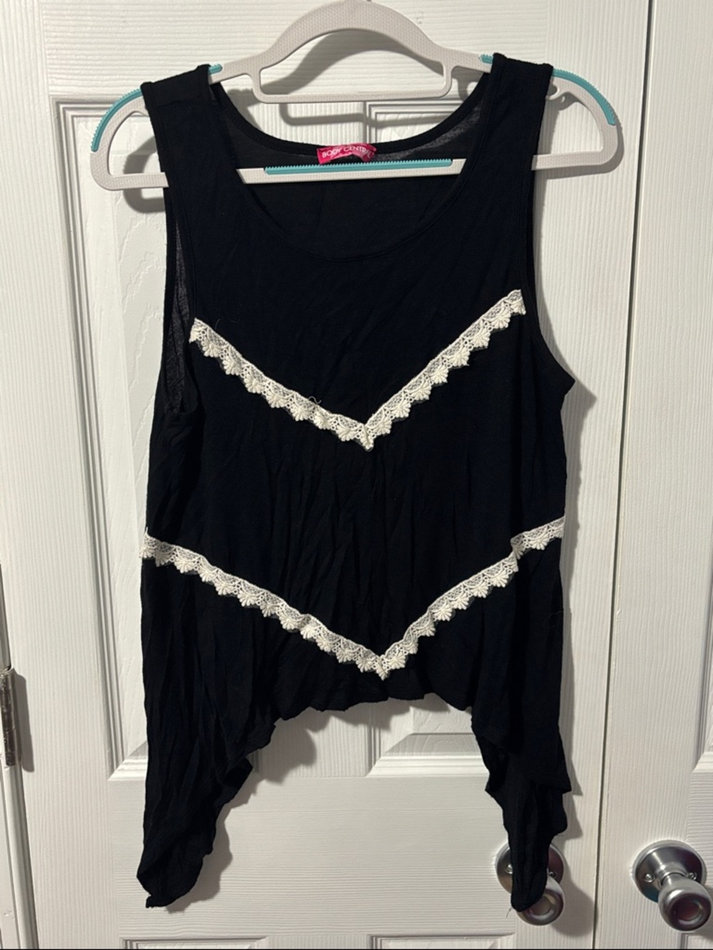 Body Central Black Tank Top with Cream Lace Trim